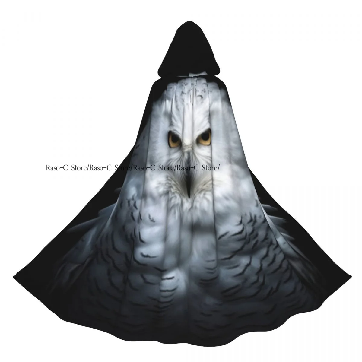 Unisex Witch Party Reversible Hooded Adult Vampires Cape Cloak White Owl Portrait