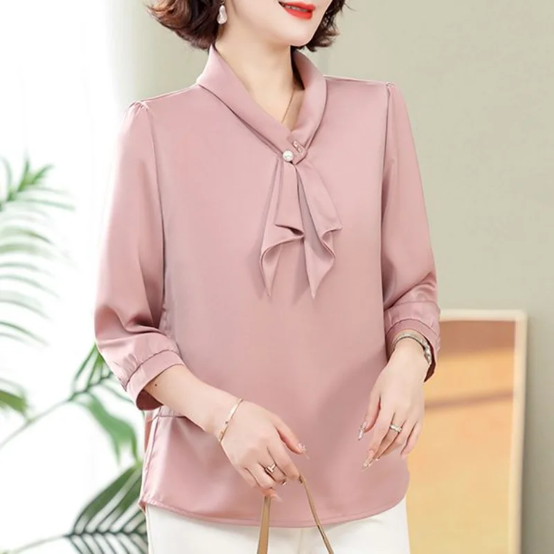 

Elegant High-End 3/4 Sleeve Chiffon Shirt Spring Autumn New Trendy Blouse Senior Base Shirt