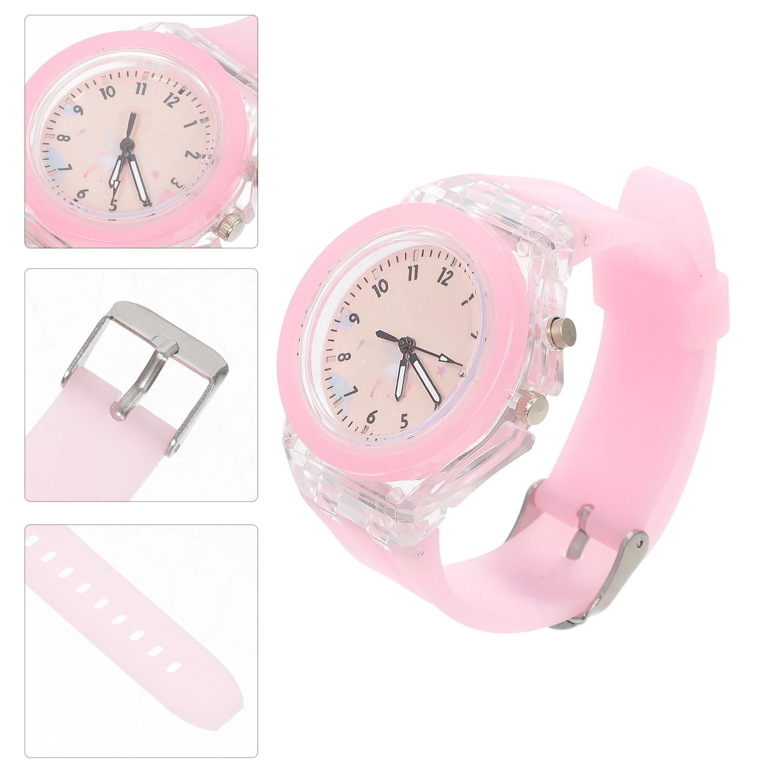 

Luminous Kids Watch Pink Glass Student Watches Children Toddler Quartz Wrist Adjustable Silicone Night Glow Gifts
