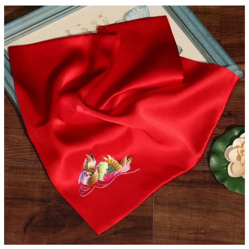 الحرير المطرزة يدويا منديل طبقة مزدوجة التوت الحرير اليوسفي بطة الحرير هدية منديل 35x35 سنتيمتر