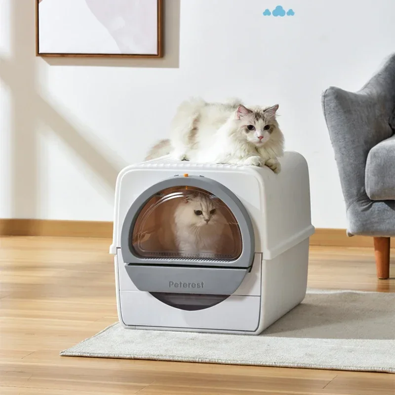 Semi-Automatic Cat Litter Box Enclosed Design with Easy Clean-Up Odor Removal User-Friendly Pet Care Accessory Special Counter