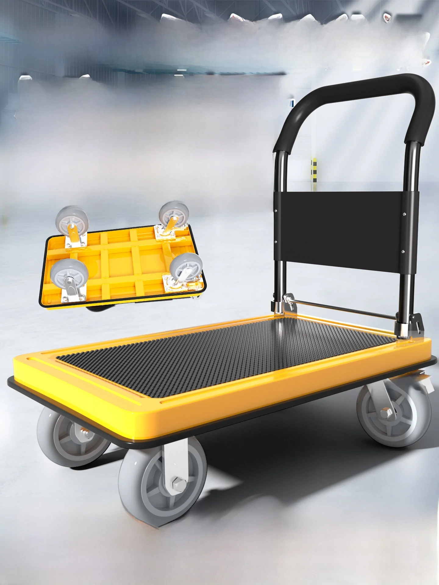 

Легкая ручная тележка для перевозки грузов, портативная, стальная, складная, с тормозом, бесшумными резиновыми колесами