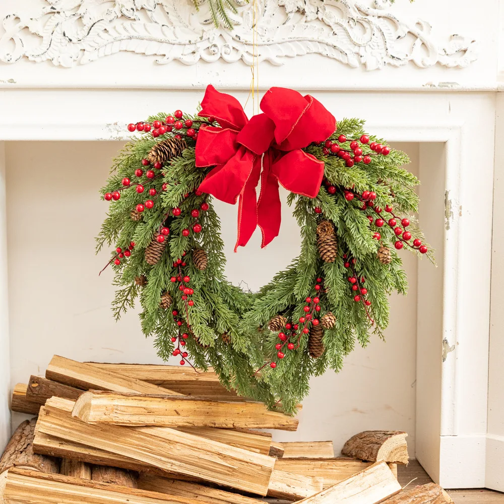 

Рождественский бант, искусственный венок с красными фруктами для украшения интерьера и экстерьера дома, украшение для сада и растений