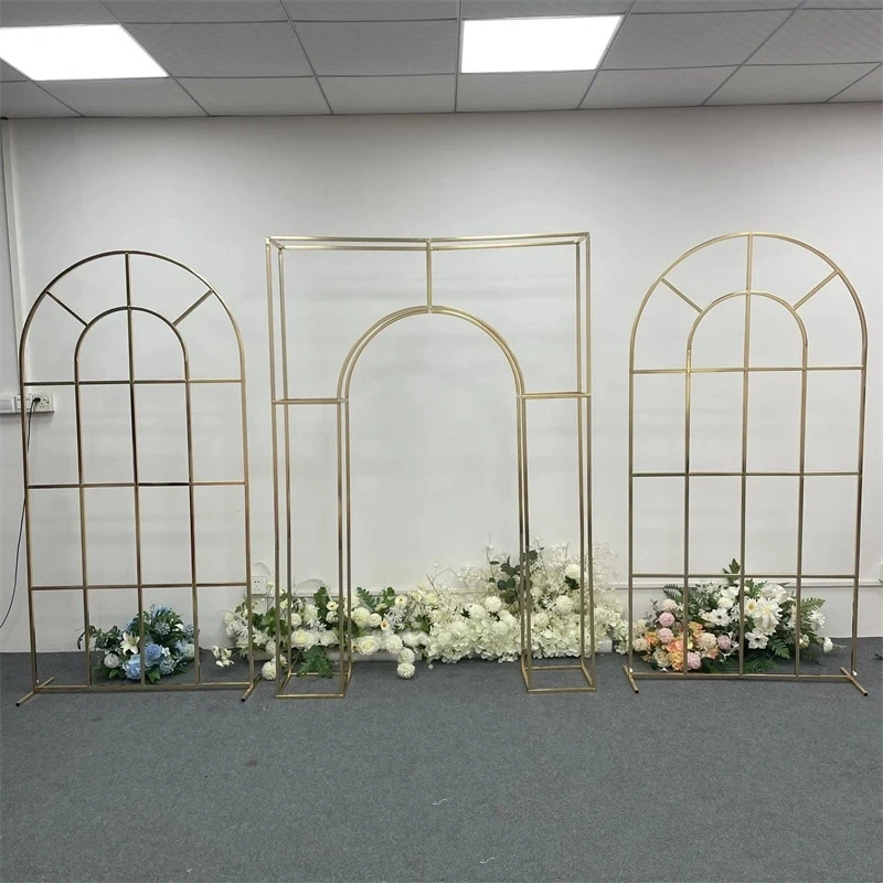 

New Wedding Gold Plated Screen Background Combination Frame Iron Arch Indoor Scene Decoration Props and Flower Racks