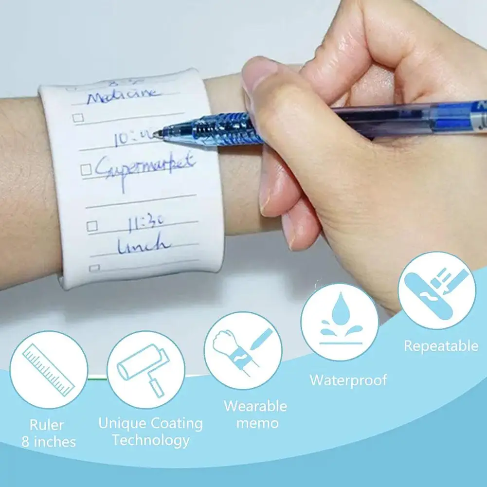 Correa de muñeca de bolsillo para escribir notas usable, correa de muñeca impermeable borrable con escala de gran tamaño para niños, Z2C2