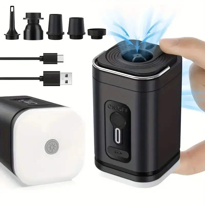 Portable Air Mattress Pump, 3in1 Camping Air Pump with LED Light, Fast Inflator Deflator for Mattress, Pool Floats, Vacuum Bags