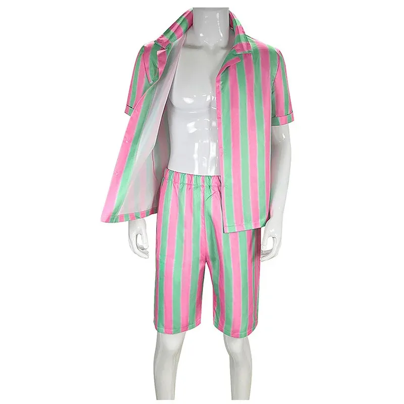 

didi 211Men Summer Short Sleeve Suit Ken Ryan Gosling Cosplay Stripe Shirt Coat Pants Halloween Uniform Party Outfit Carn