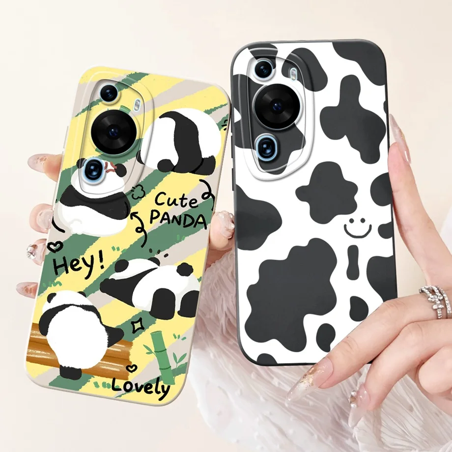 For Huawei P60 Art / P60Pro / HuaweiP60 Case Liquid Silicone Soft TPU Back Cover Phone Funda Gothic Black Night Bumper Panda Bag