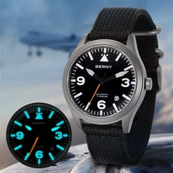 BERNY-Montre Pilote existent en Titane pour Homme, Revêtement Saphir AR, 10 Bars, Montre-Bracelet de dehors, Aviation