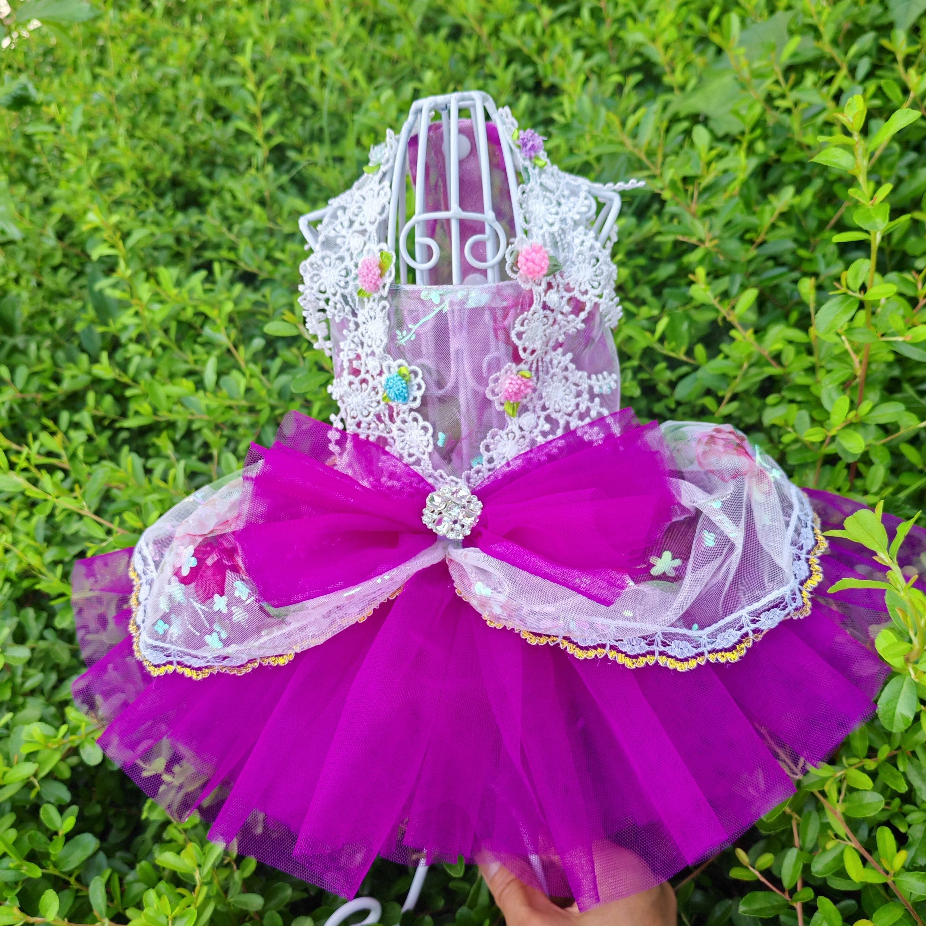 Rose Red Sequin Flower Princess Dress for Small to Medium Dogs Summer Pet Dog Clothing Soft Hollow Lace Fashionable Puppy Outfit