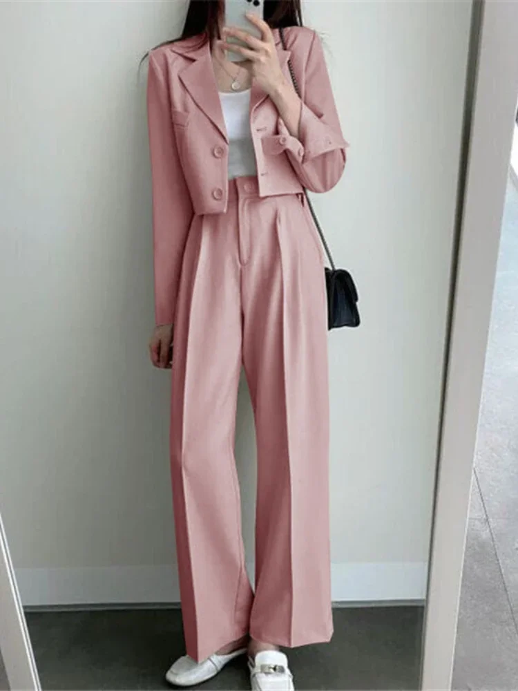 Zestaw spodni damskich Casual Short Blazer Two Piece Sets Girl Outfits New Pure Color Office Wear Fashion Pantsuit Spring Autumn 2024