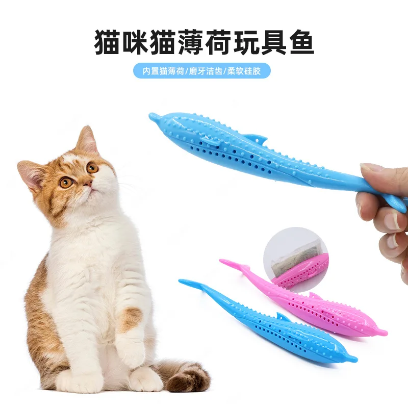 

Cat Toothbrush Silicone Fish Toy Pet Mint Fish Cleaning Soft