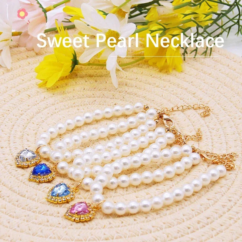 

Cat Collar Decoration Pet Cute Exquisite Neck Kitten Adjustable Summer Cat Necklace High Simulation Pearls Pet Supplies Airtag