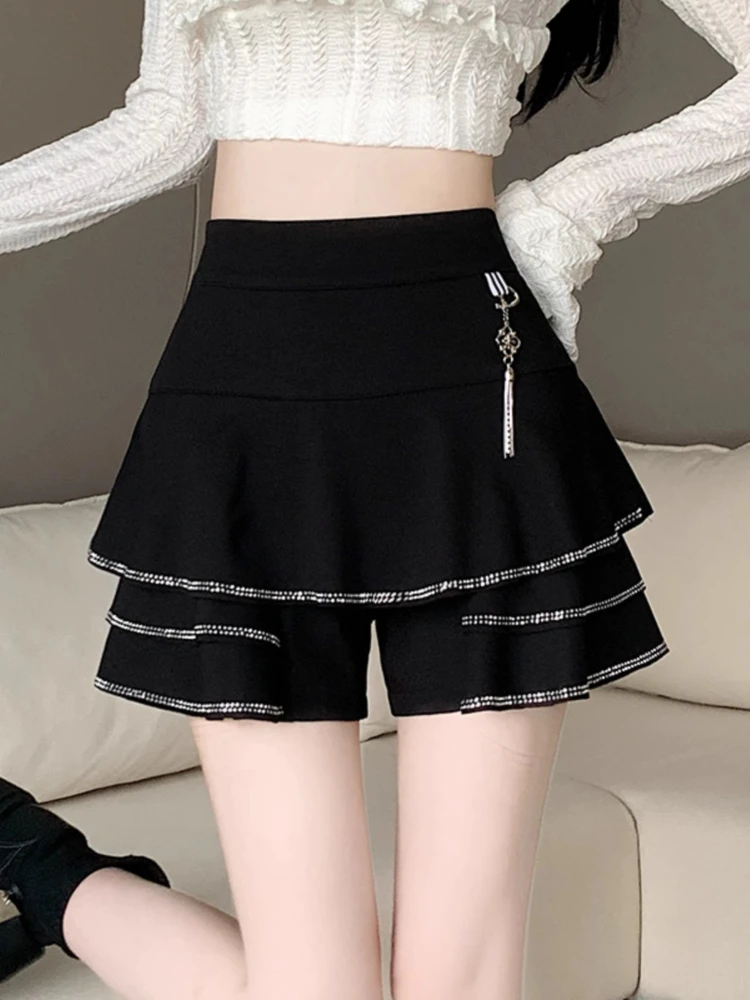 Nail Diamond Cake Spódnica AShorts Kobiety Lato Nowa Koreańska Moda Wysoka Talia Spodnie A-Line Eleganckie Dojazdy Slim Culottes Kobieta