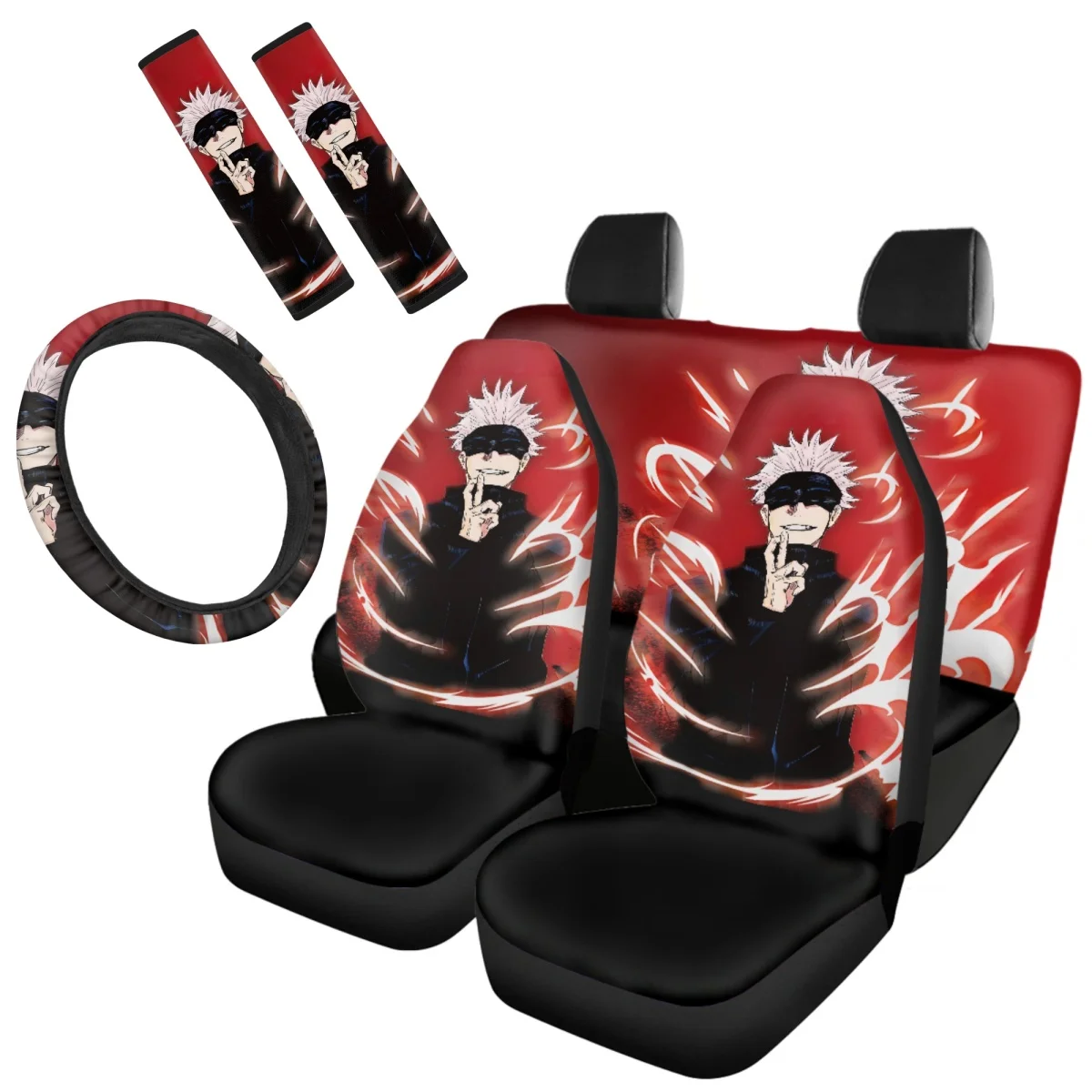 Japanese Anime Jujutsu Kaisen Print Car Clean Protector Comfort Material Easy Installation Brand Auto Seat Belt Steering Wheel