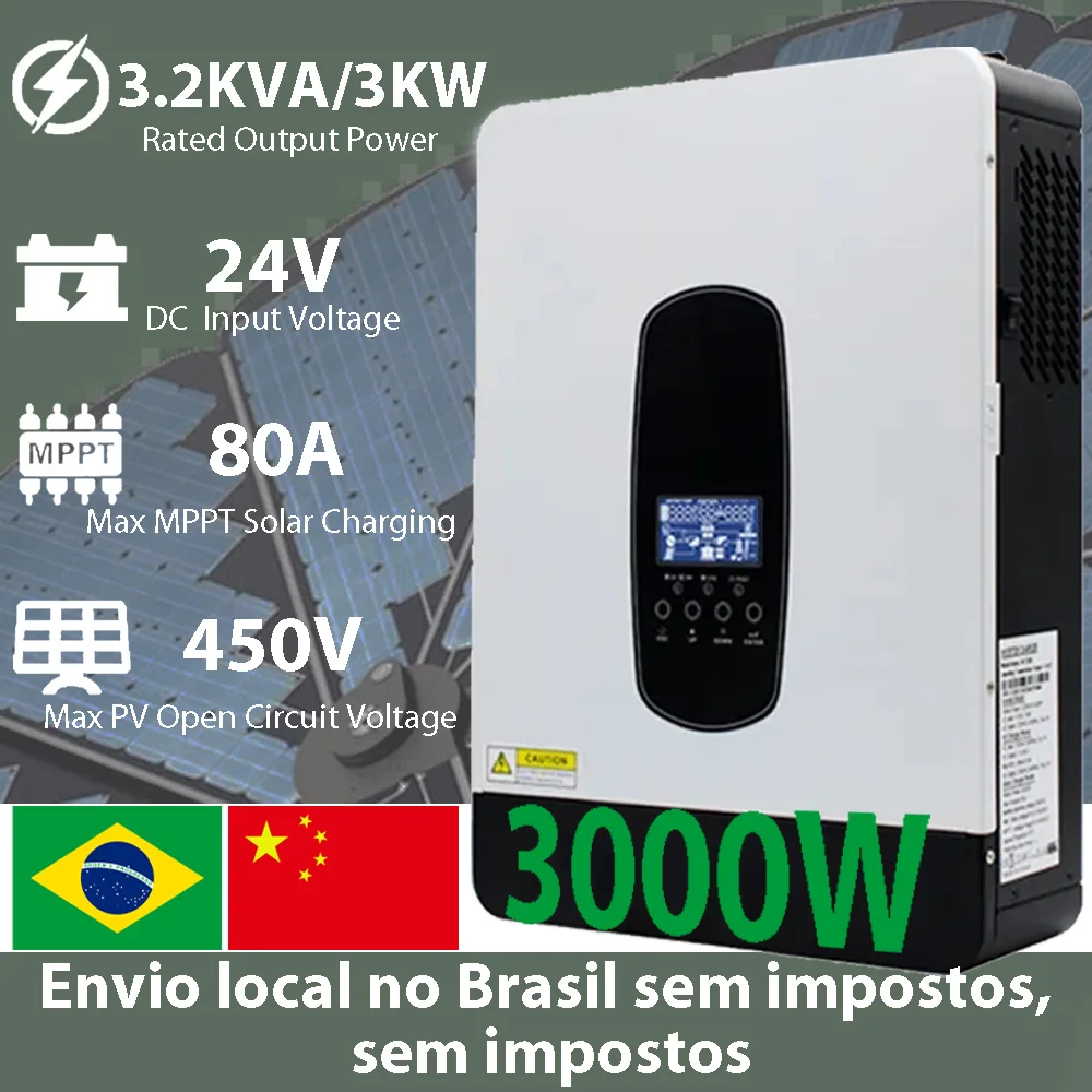 3200KVA 3KW Hybrid Solar Inverter 12V 24V 230V With Max 80A MPPT Charge Controller PV Max 450VDC Pure Sine Wave Inverter SP3200