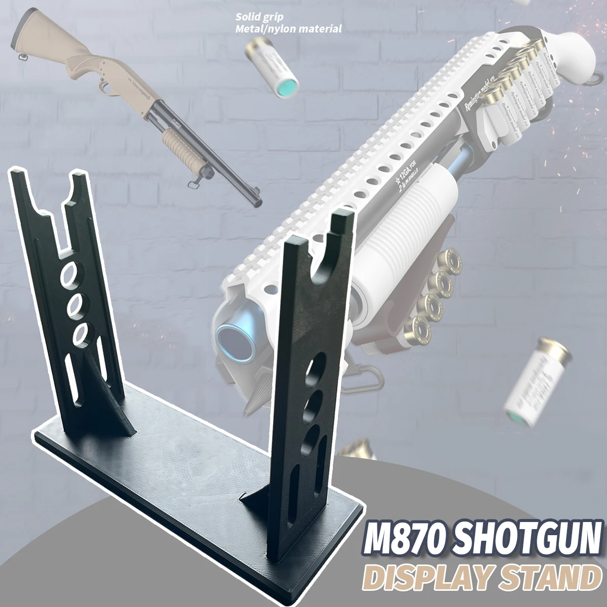 

M870 Shotgun Display Stand 3D Printing Toy Storage Stand with Bullet Casing Display Hole for Military Fans Indoor Collection