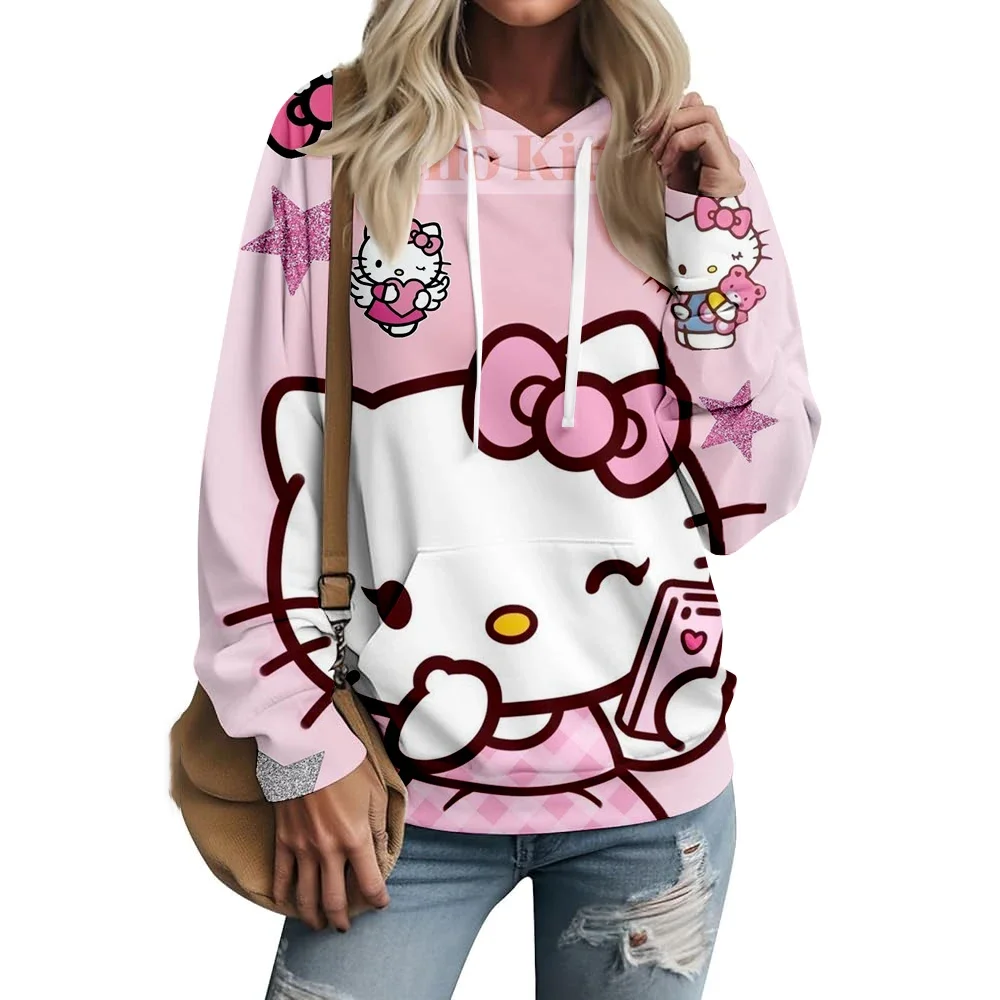 women Hoodies Hip Hop Street Style Casual Printed Hoodie Loose New Sweatshirts Spring Autumn Hello Kitty Cute print Clothing