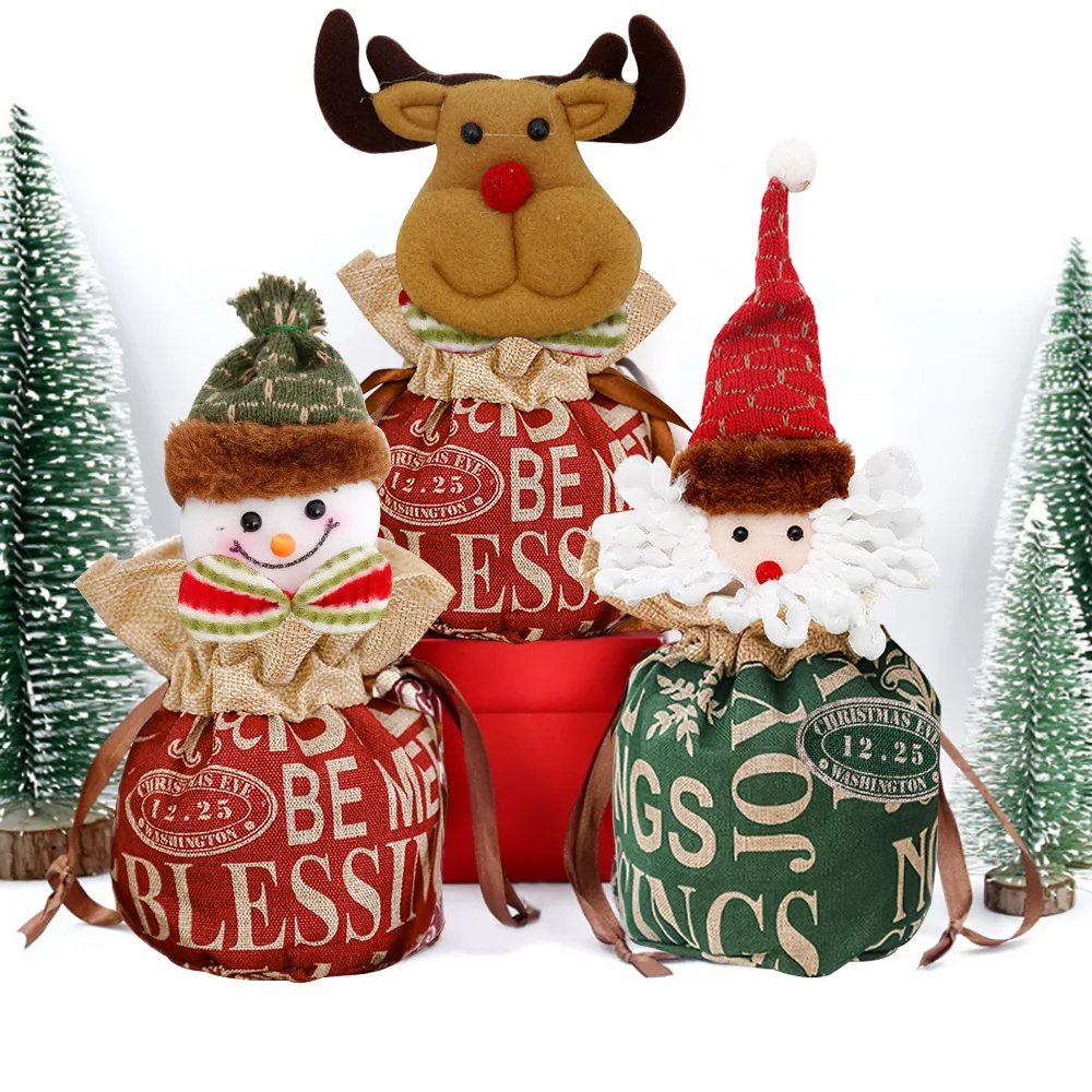 2024 New Christmas Gift Bag Christmas Eve Apple Bag Cartoon Three-Dimensional Santa Elk Candy Bag