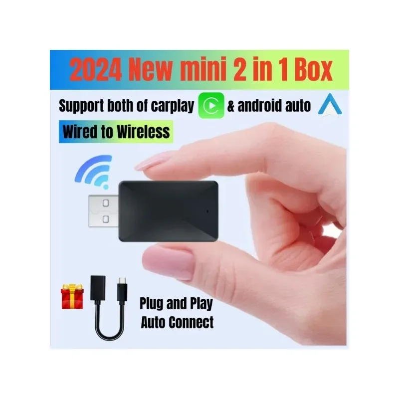 

Wired to Wireless Carplay&Android Auto AI Box 2 in 1 Mini Adapter Plug And Play Dongle Fast Connect Compatible with 99% of Cars