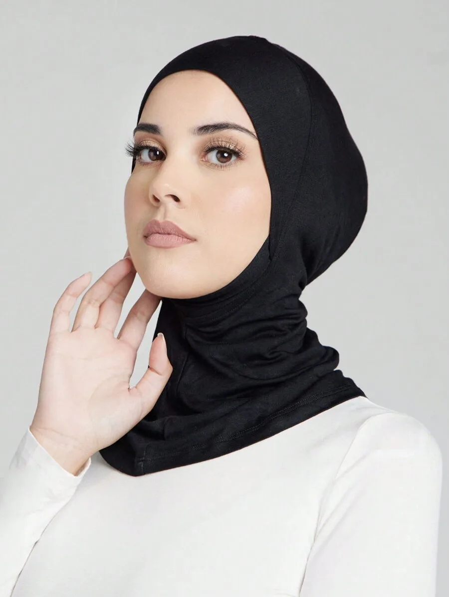 

3pcs Women Solid Color Hijab Set With Elastic Chin Cover And Under Cap Scarf For Daily Wear