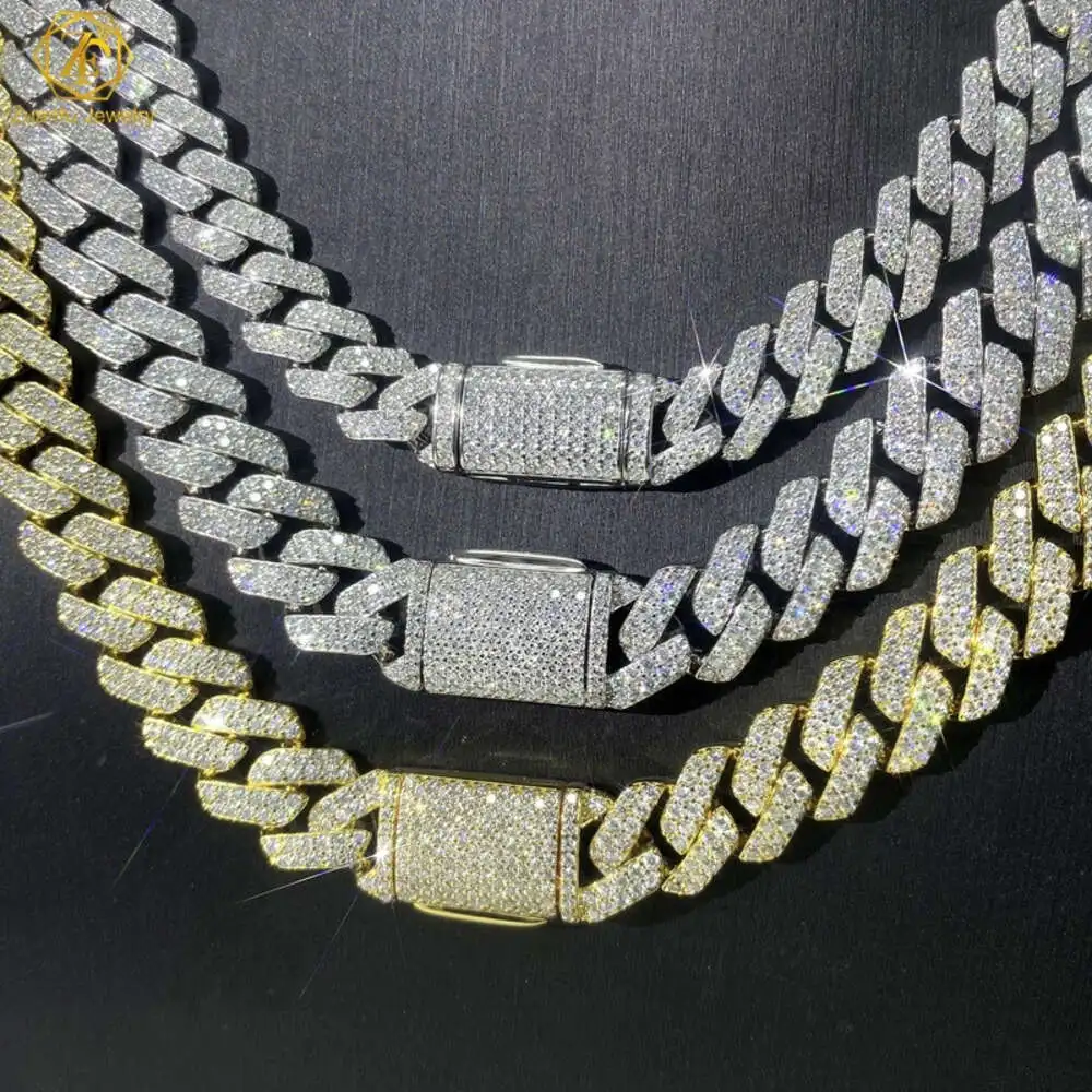 

Wholesale Men Hip Hop Jewelry d Color Vvs Moissanite Diamond 18k Gold Plated 925 Silver 14mm Miami Iced Out Cuban Link Chain