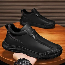 PARZIVAL NEW Leather Men Casual Shoes Versatile Loafer Outdoor Male Sneakers Autumn-Winter Work Shoe Zipper Zapatos Para Hombres