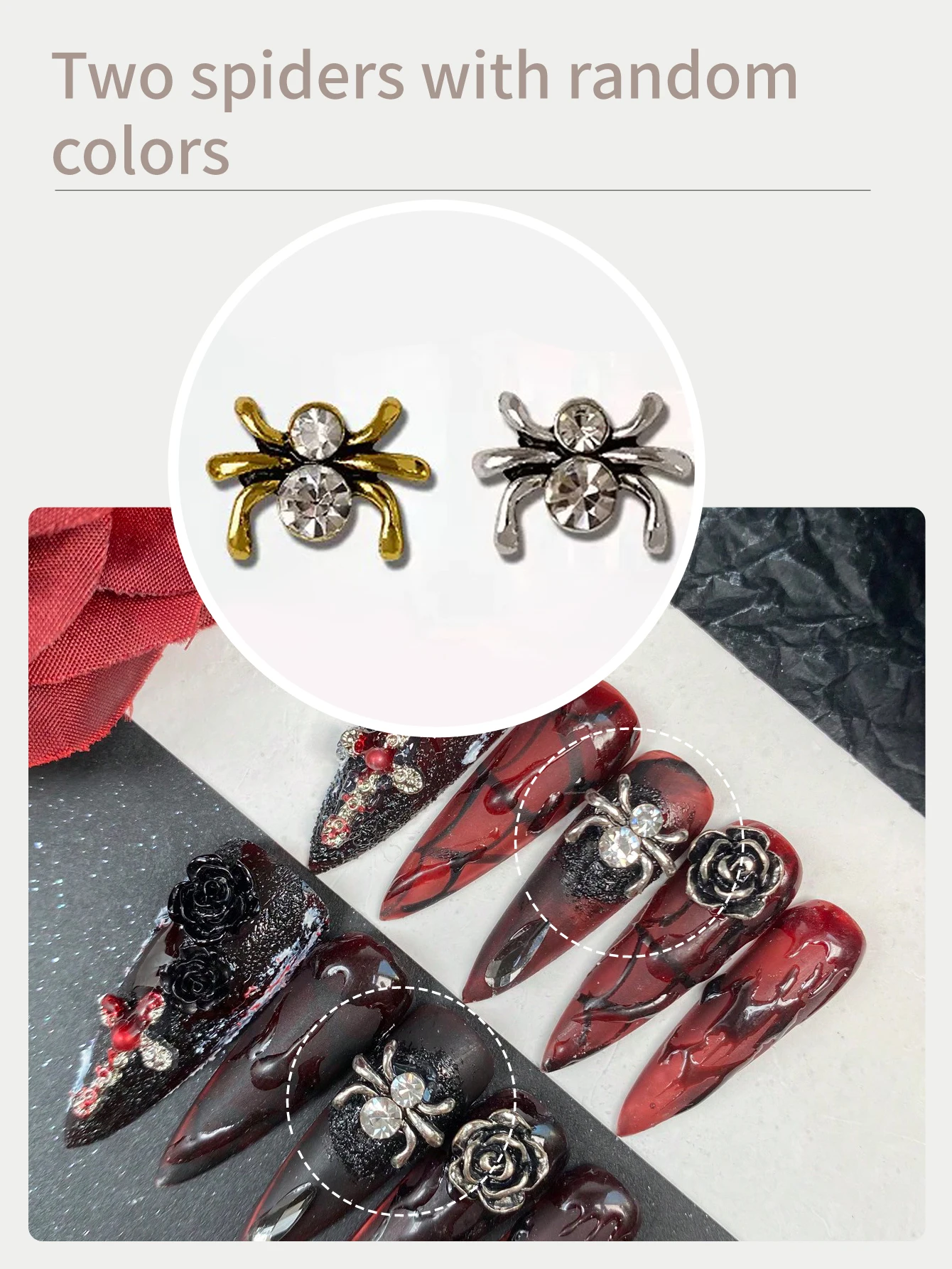 10枚入り プレスオンネイル ロング ハロウィン ダークレッド ブラック ローズ スパイダー オフィス デイリーウェア つけ爪 人工爪 キット ネイルアート DIY