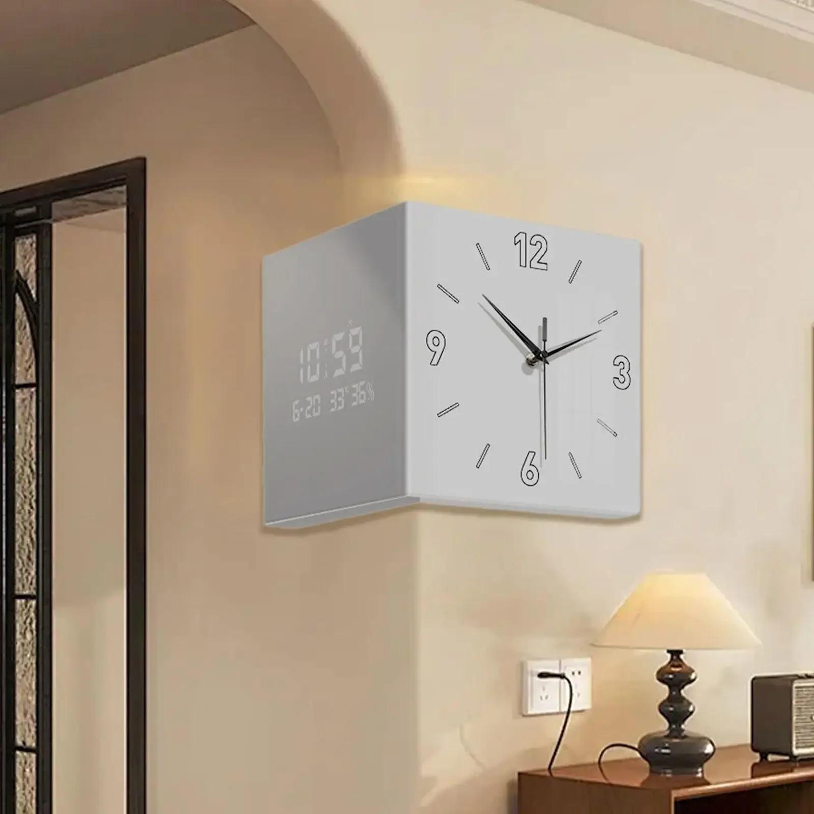 Double-sided Corner Clock Modern Minimalist Calendar Electronic Clock with Night Light for Home Living Room Wall Decorations