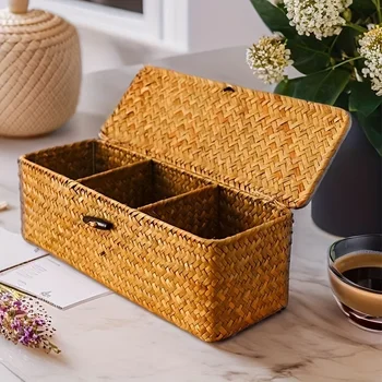 Vintage Woven Partition Storage Basket 1