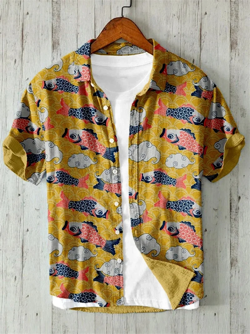 New men's short sleeve shirt with animal fish 3D printing, men's polo casual comfortable shirt, sizes XS-5XL