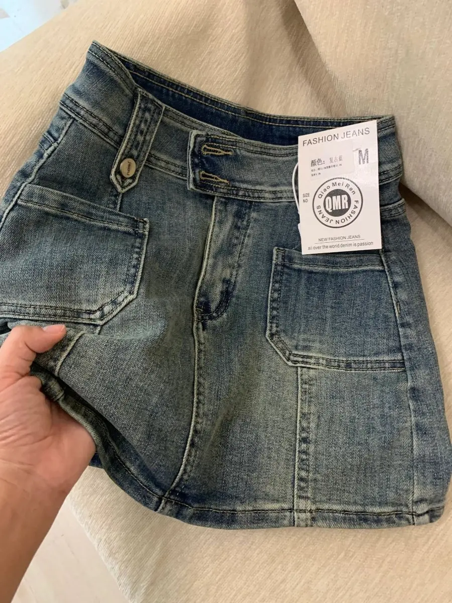 

Women Blue Mini Pleated Denim Skirt Vintage Korean Style Y2k Gyaru A-line Jean Skirt Harajuku Cowboy Skirt 2000s Clothes Summer