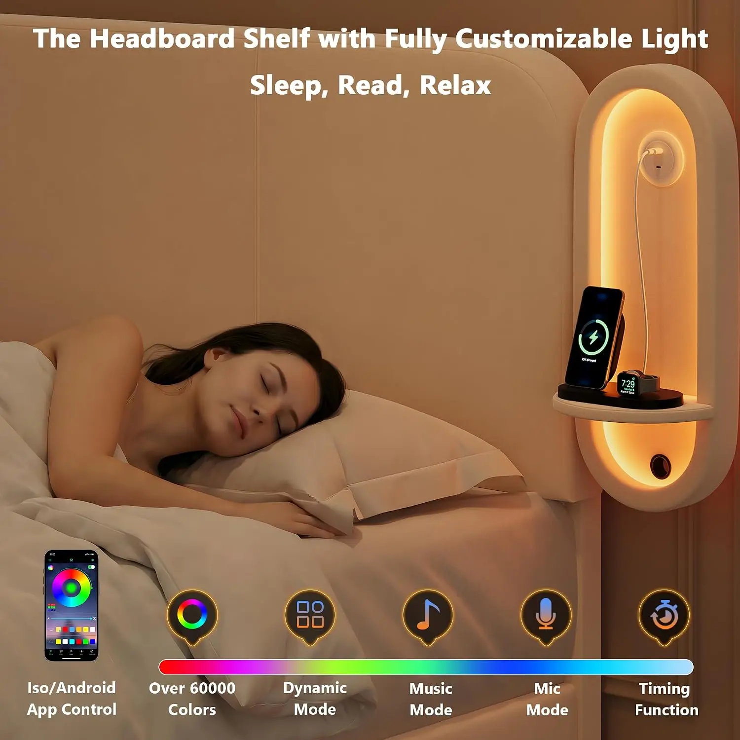 Velvet Bed Frame with Storage Drawers & Side Shelf Headboard, LED Lights USB Type-C Ports, Customized