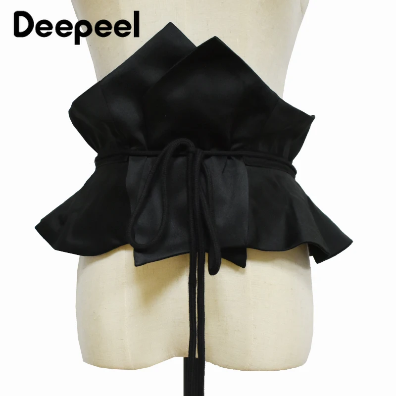 

Deepeel 70-80cm New Ruffled Wide Women Cummerbunds Fashion Female Waist Corset Luxury Designer Waistband Adjustable Decor Belts