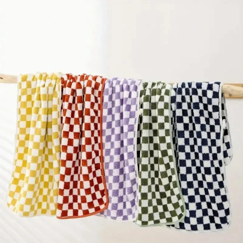 Vintage Checkerboard Towel Coral Velvet Face Towel Kitchen Bathroom Home Hotel Super Absorbent Soft Skin Friendly Cleaning Cloth