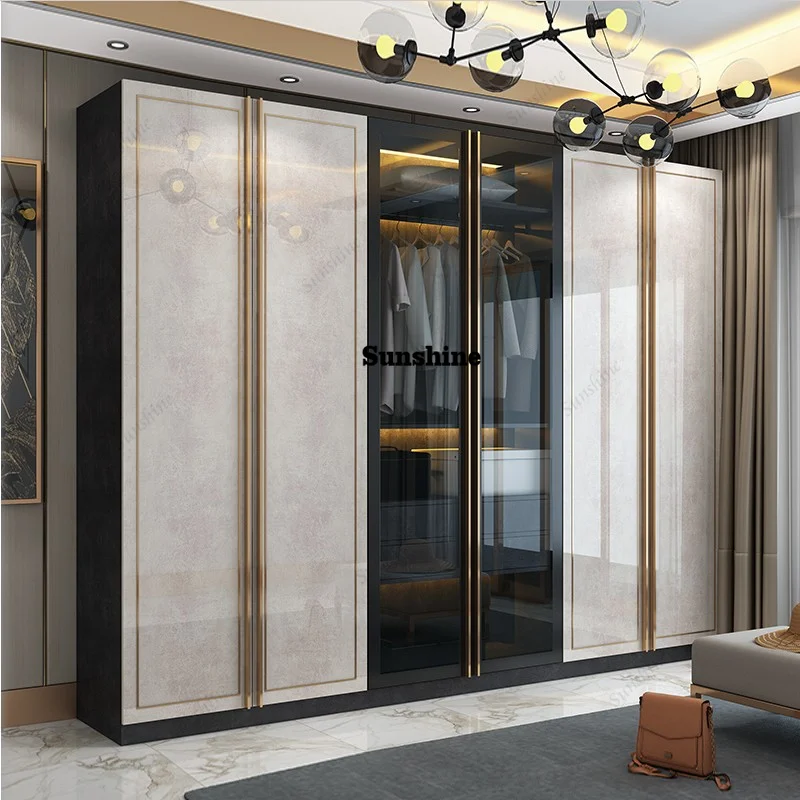

Luxury Glass Door Wardrobe Bedroom Modern Simple Cloakroom Cabinets Closet Organizer Storage Clothes Guarda Roupas Furniture