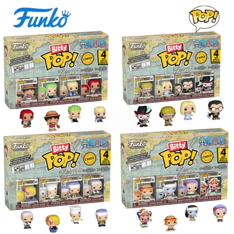 Funko Bitty Pop One Piece Luffy Blind Box Zoro Sanji Paquete de 4 series Mini figura de acción coleccionable edición limitada modelo juguete para regalo