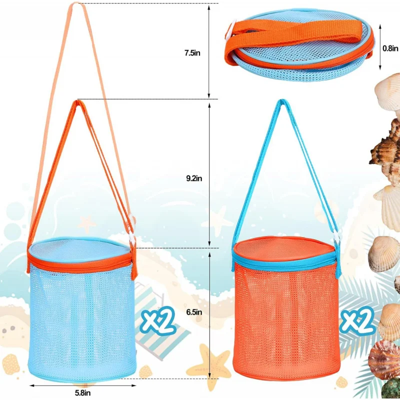 

【2 Pcs Shell Mesh Beach Bag】Transparent Drawstring Pouches for Sand Toys, Swim Gear, Travel & Beach Outings