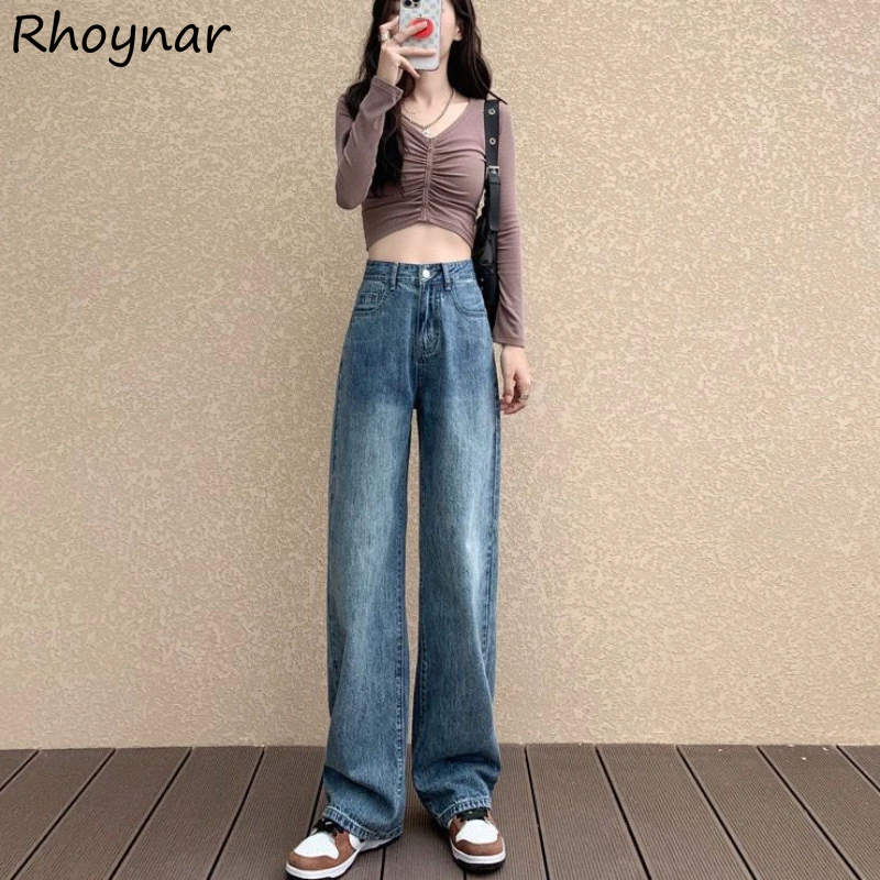 

Jeans Women Straight High Waist Full Length Trendy Vintage All-match Chic Streetwear Casual Soft Elegant Do Old Retro Trousers