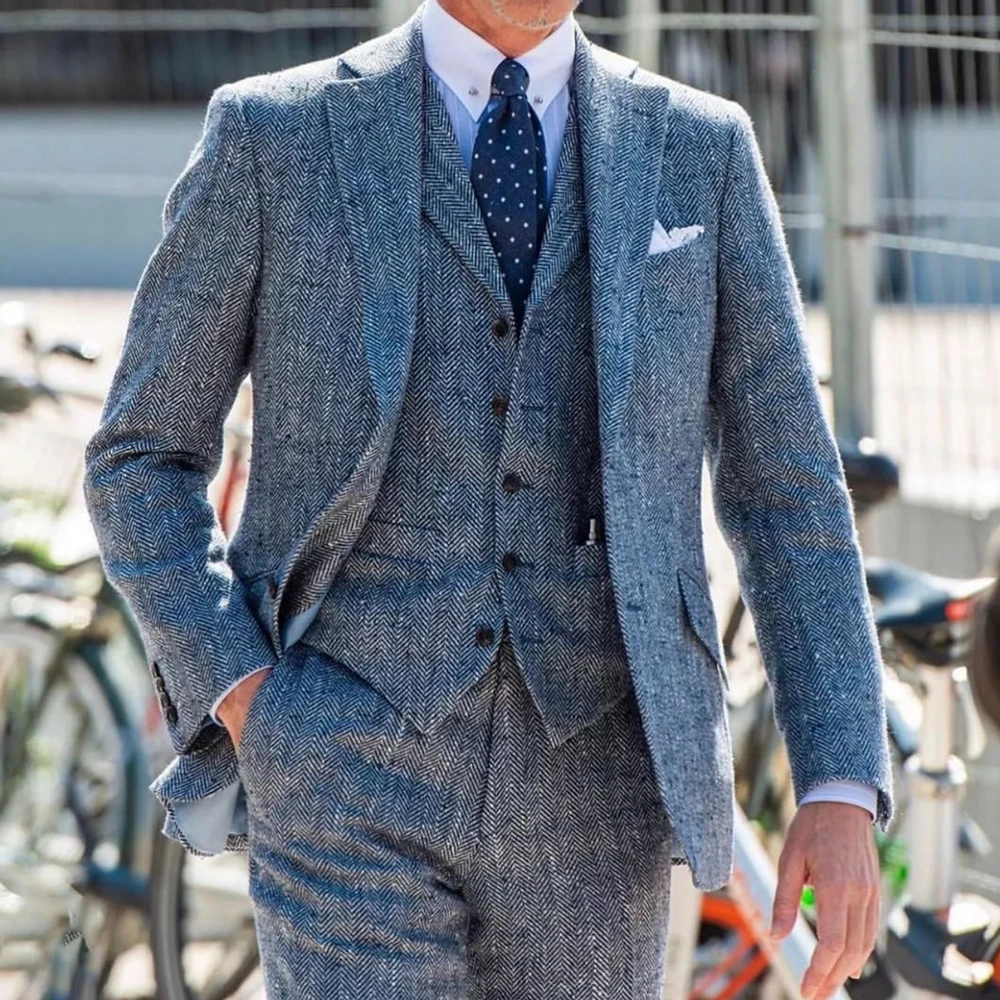 

Серые костюмы для мужчин, деловой пиджак, свадебный смокинг жениха, комплект из трех предметов, куртка, жилет, брюки, костюм Homme