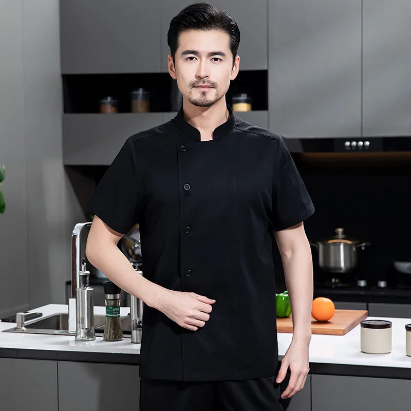 ケータリングホテルシェフ作業服半袖レストランベーキングケーキ食堂鍋レストラン白シェフジャケットプリントE付き