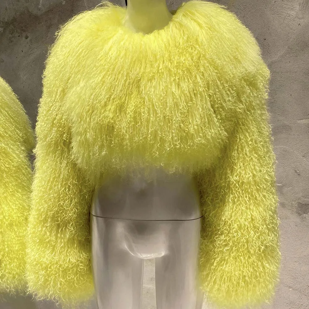 2025년 신상품 숏 양털 코트 몽골 양털 긴 소매 여성용 따뜻한 재킷