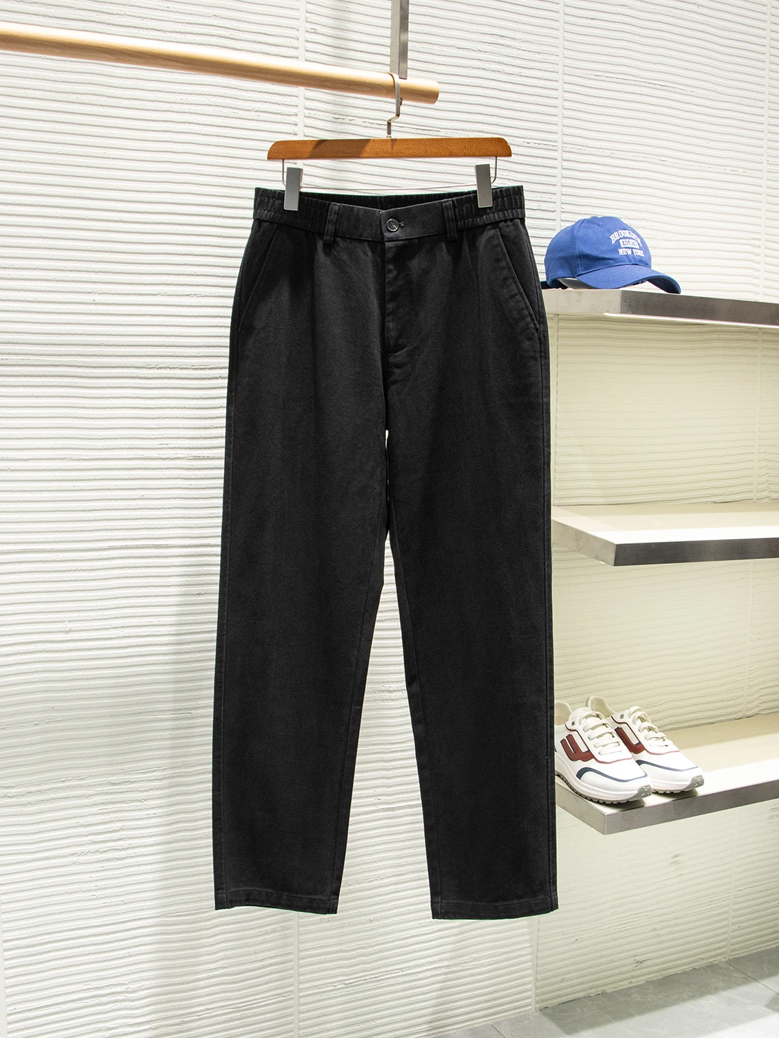 

Свободные черные повседневные джинсы с эластичным поясом, прямые, неэластичные, осенне-зимние, хлопковые, для молодых и мужчин среднего возраста