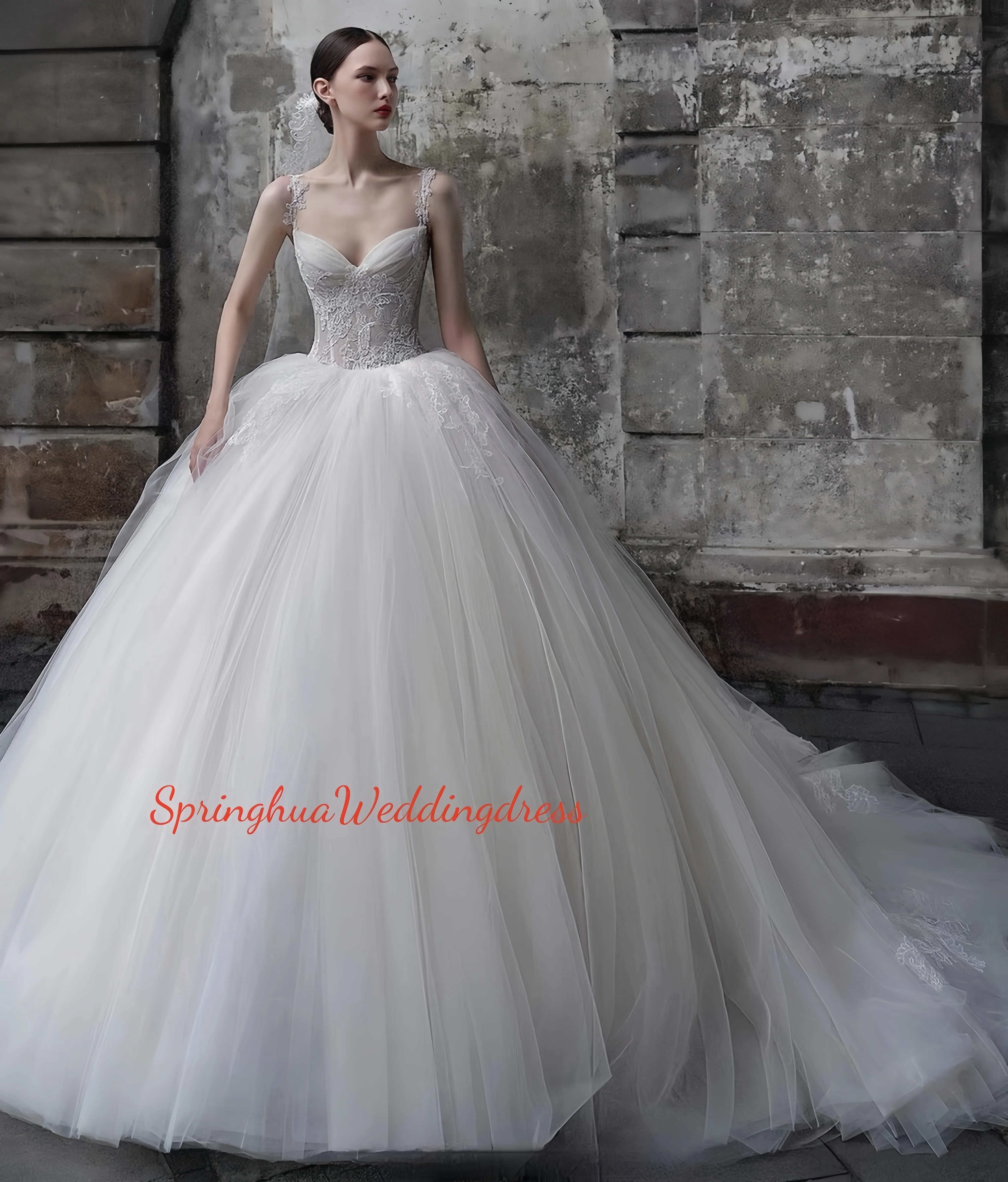 

Custom-made French super ethereal and simple wedding dress with a drawstring, a new style of bridal gown