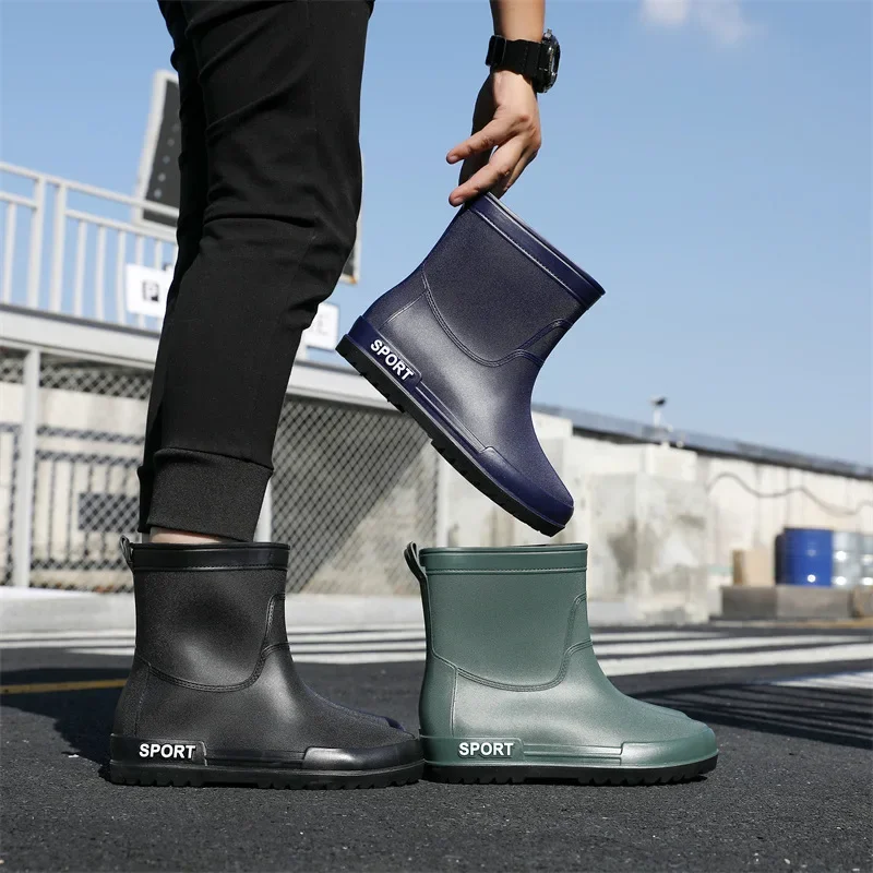 

New tube fashion waterproof shoes for men women anti-skid car wash fishing tube plastic rain boots botas cuturno masculinas