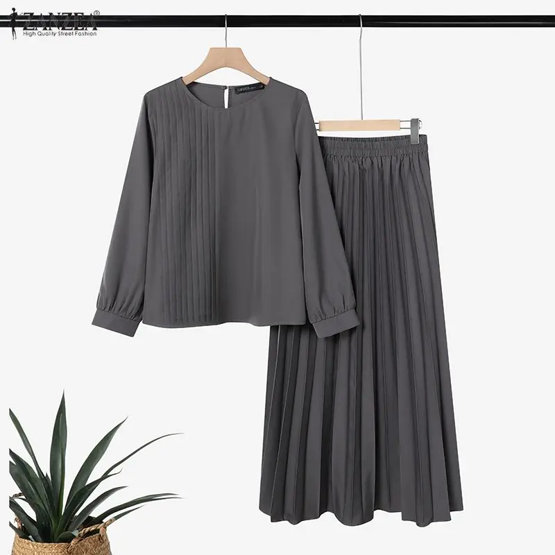 

Летний женский костюм ZANZEA 2026: модный мусульманский комплект из 2 предметов с длинным рукавом, наряд для Рамадана, хиджаб, спортивный костюм оверсайз