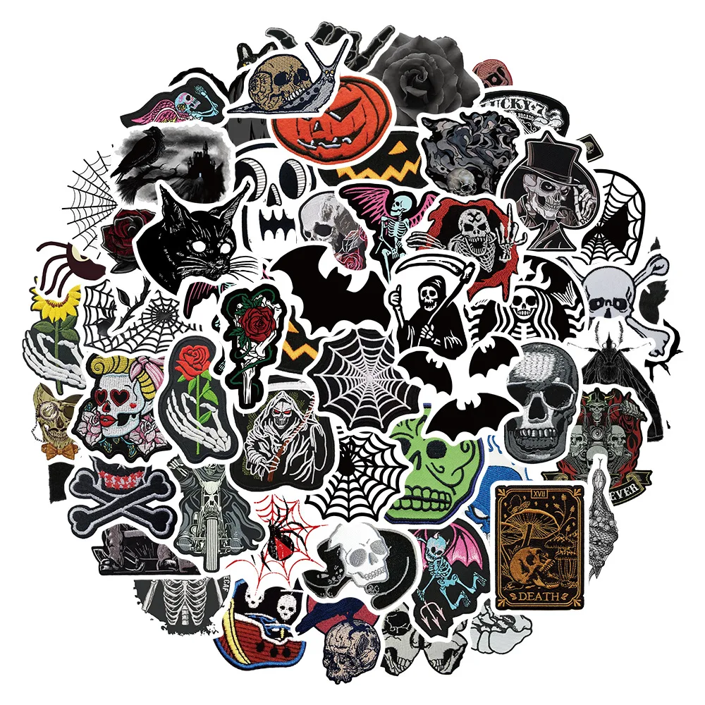 10/30/60Pcs Gothic Dark Skull Spider Web Stickers Waterproof Decal Laptop Motorcycle Luggage Snowboard Fridge Car Pegatinas