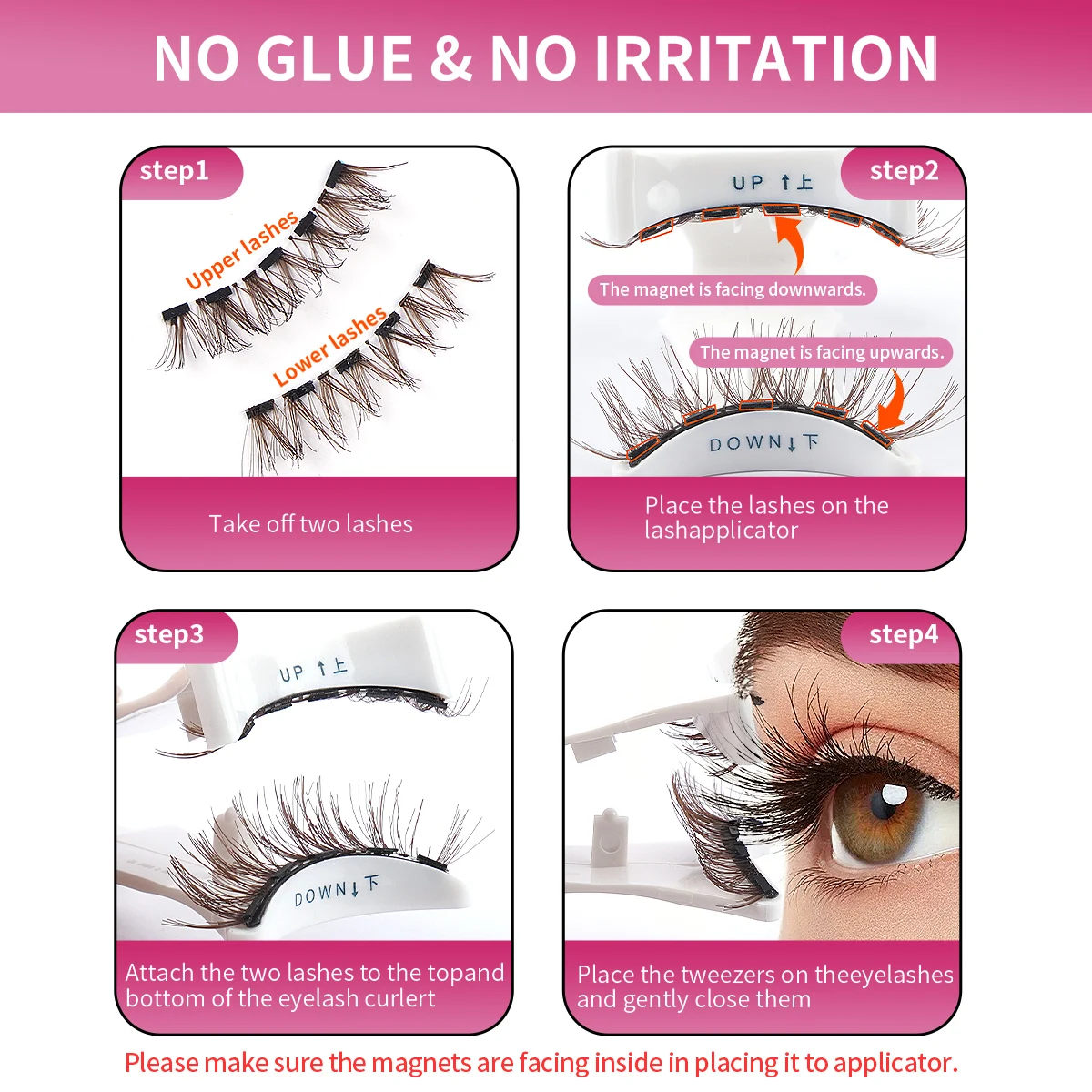 MAGEFY 2 Pairs Magnetic Eyelashes with Applicator Glue Free Daily Repeated Use Can be Adjusted at Any Time Easy for Beginners