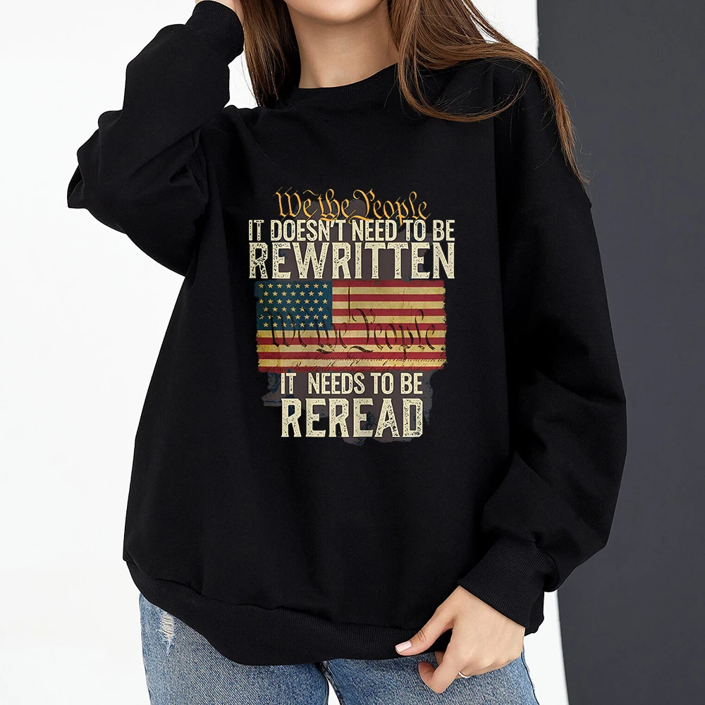 Vintage American Flag I Identify As A Pissed Off American Women Sweatshirt Fashion Long Sleeve O-neck Pullover Tops hoodies