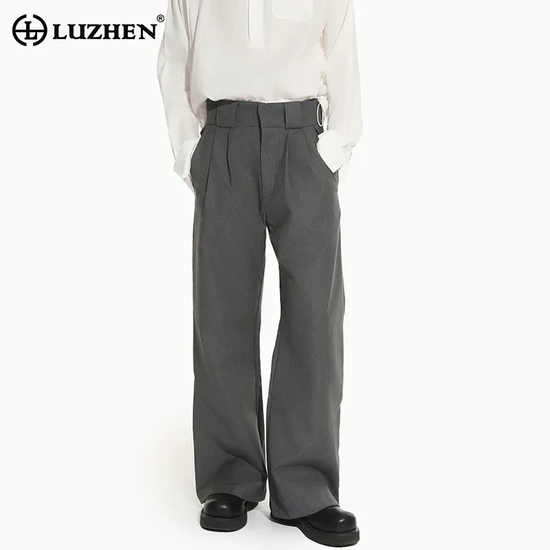 

LUZHEN Fashion Elegant Straight Trousers Men's 2025 New Solid Color Handsome Casual Pants Original Wide Leg Male Clothes JY3722